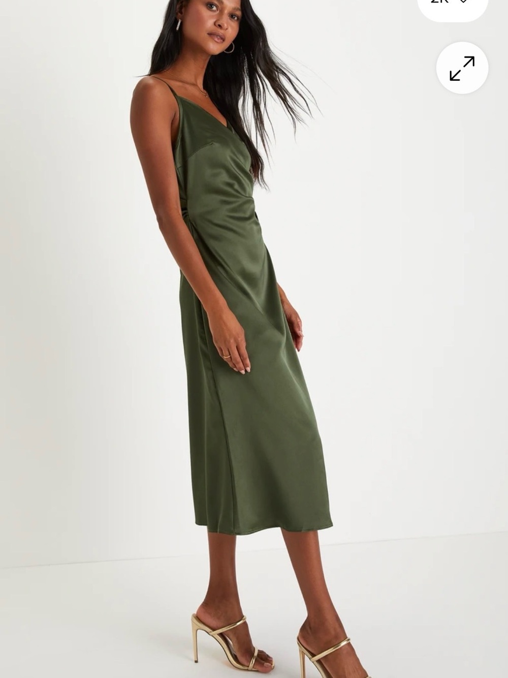 Lulu's Olive Green Satin Slip Midi Dress